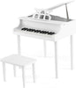 Goplus 30-Key Classical Kids Piano, Mini Grand Piano Wooden Learn-to-Play Musical Instrument Toy with Bench, Piano Lid, Music Rack, Gift for Boys Girls Aged 2+ Baby Toddler(4 Straight Leg-White)