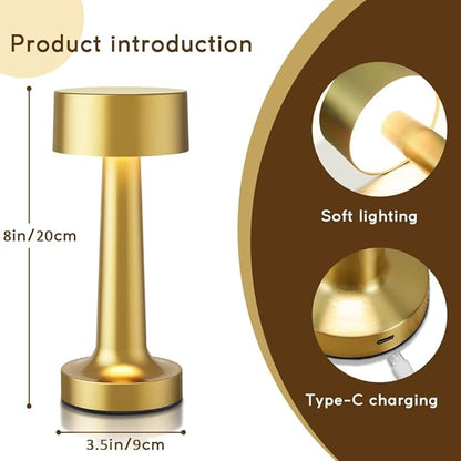 Portable LED Table Lamp, 3-Levels Brightness Metal Desk Lamp,3 Color Touch Control Rechargeable Lamp, Ideal Bedside Lamp for Nightstand,Bedroom, Living Room (Gold)