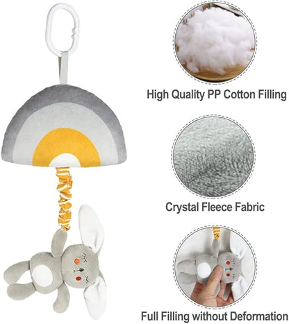 Baby Hanging Rattle Toys, Baby Lullaby Pull Musical, Soft Plush Early Development Stroller Car Toys with Squeaker for Infant (Rabbit)