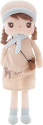 16" Exclusive New MeToo Princess Doll, Cute Pigtail-Girl with a Hat Plush Doll, Soft Dolls Baby Doll Girl Gifts, Non-Toxic Soft Skin-Friendly PP Cotton Plush Stuffed Angela Doll (Khaki)
