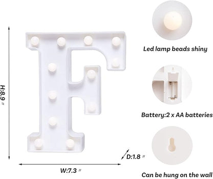 Foaky LED Letter Lights Sign Marquee Light Up Letters Sign for Night Light Wedding/Birthday Party Battery Powered Christmas Lamp Home Bar Decoration(F)