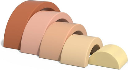 Asweets Wooden Stackable Rainbow Toy, 5 PCS Wooden Building Blocks Set for Baby, Kids and Toddlers, Montessori Rainbow Nesting Puzzle, Enhance Hand-Eye Coordination, Cognitive Development, Pink