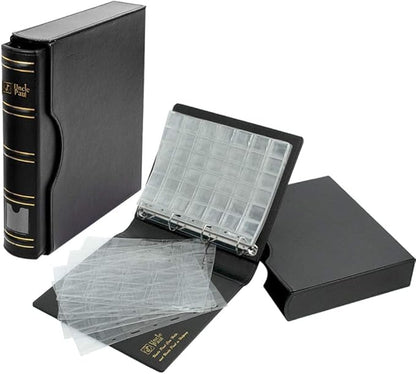 Uncle Paul Coin Storage Leather Binder with Slipcase Set - Assorted 4 Sizes Pocket Pages, 12 Pages Coin Collection Book for Global Travel, All in One 4-Ring Coin Album for Journal 9.6"x 11.8" BC01
