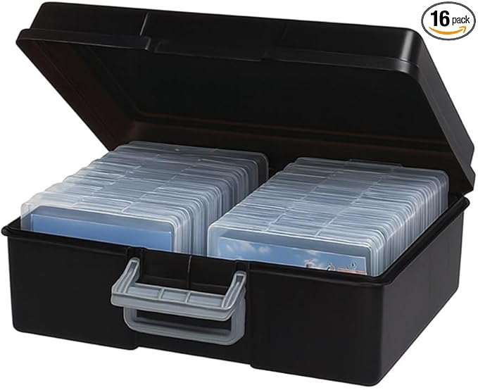 IRIS USA Photo Storage Case with 16 Inner 4" x 6" Picture Cases, Opaque Picture Container with Handle for Privacy Light-Sensitive Organization for Scrapbooking Stationery Keepsakes Art Supplies, Black