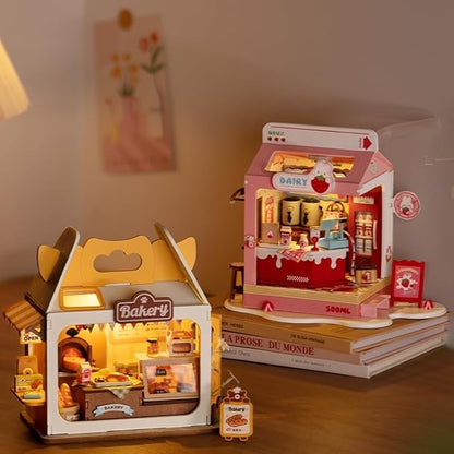 DIY Mini House Building Miniature Kit Milkbox, Miniature Lifestyle Bookshelf Decoration, Cute Craft Kits for Women or Girls 14+, Kawaii Gifts Hobbies for Crafters (Strawberry Milkbox)