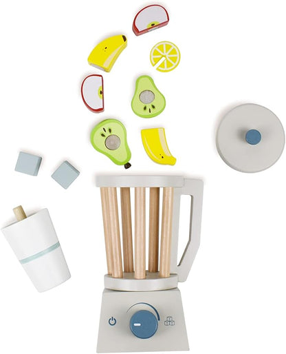 PairPear Wooden Smoothie Blender Toy – 14 Piece Kids Kitchen Accessories Set with Cup, Ice Cubes & Fruit – Pretend Play Juice Maker for Boys & Girls Ages 3+