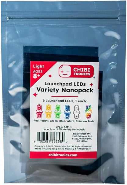 Launchpad LED Variety Nanopack (6 LED Colors) for Papercrafting, Red, Yellow, Green, White, Blue and Rainbow Fade (Mixed, 6 Pack)