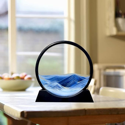 Aoderun Moving Sand Art Picture Round Glass 3D Deep Sea Sandscape in Motion Display Flowing Sand Frame Relaxing Desktop Home Office Work Decor (12", New Blue)