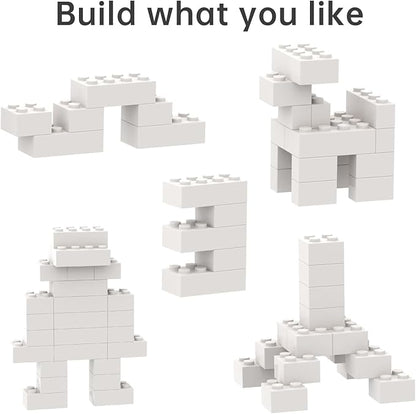 500 Piece Bulk 2x4 Building Bricks, Compatible with Lego, Flat White Bricks