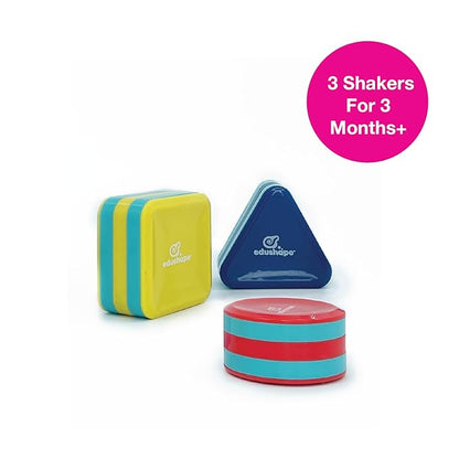 Edushape My First Shakers Basic Shapes - Vibrant Baby Maracas with Soothing Sound - Musical Egg Shakers for Babies - Grasping and Teething Rattle Toys - Enhances Tummy Time, Sensory Development