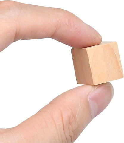 Supkiir Wood Craft Cubes, 100PCS Small Wooden Holes Craft Blocks, Unfinished, 0.63"-16mm Cubic