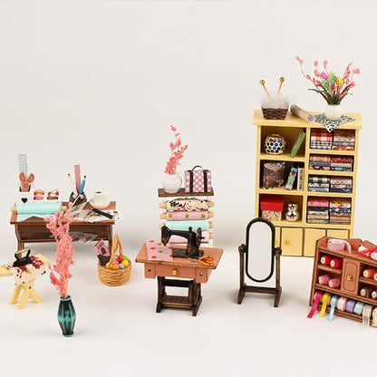DIY Miniature House Kit,Tailor Shop Dollhouse Miniature Kit with LED & Furniture,Mini Diorama House Building Kit for Adults,3D Wooden Craft Tiny House Mini Model Kit,Home Decor Family Birthday Gifts