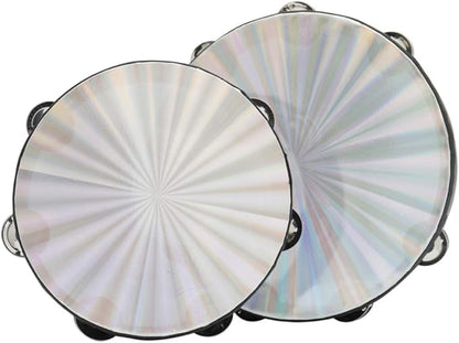 Tambourine 8 inch Radiant Hand Held Drum with Double Row Jingles Reflective Drum Musical Instrument for Church Adults KTV Party
