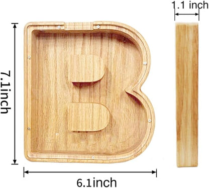 Twenty-six English Alphabet A-Z Letter Piggy Bank,Large-Capacity Transparent Wooden Alphabet Piggy Bank，Personalized Coin Savings Box, Name DIY Creative Purchase Combination.