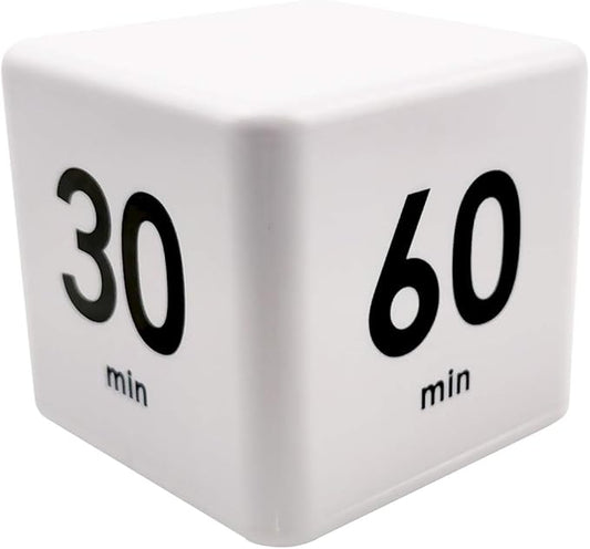 Kitchen Cube Timer, Kids Timer for ADHD Productivity Workout Flip Classroom for StudyTime Countdown Management Settings 15 20 30 60 Mins, White