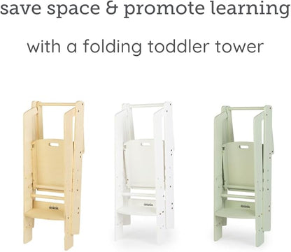 dadada Baby Foldable Montessori Tower - Adjustable Kitchen Step Stool for Kids with Safety Rail, Non-Toxic Finish, Great for Small Space Living (Natural)