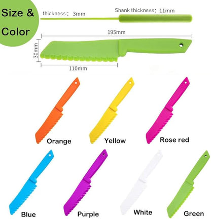 7 Pieces Plastic Kid Kitchen Knife Set, Reusable Nylon Chef Knife Children's Safe Cooking Knives for Baking, Fruit, Bread, Cake, Lettuce Knife, Salad Knife