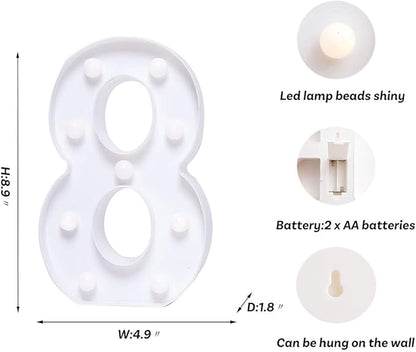 Foaky Decorative Led Marquee Light Up Number, Marquee Light Up Number Sign for Night Light Wedding Birthday Party Christmas Home Bar Decoration Number(8)