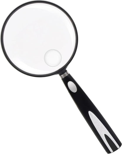 Feosky Handheld Reading Magnifier, 10X 30X Magnifier, 90mm Shatterproof Lens, Non-Slip Handle for Adults Close Work, Seniors Reading and Kids Nature Exploration, Hobby Observation(Silver)
