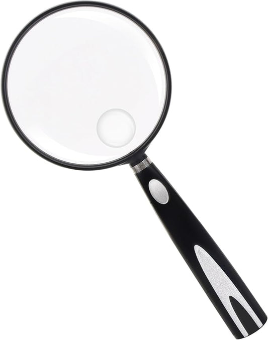 Feosky Handheld Reading Magnifier, 10X 30X Magnifier, 90mm Shatterproof Lens, Non-Slip Handle for Adults Close Work, Seniors Reading and Kids Nature Exploration, Hobby Observation(Silver)