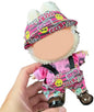 17cm Doll Clothes Set(No Doll), Hat & Overalls Set for 17cm Labubu Suit, Cute Cloth for Dress up Unique Style Dolls Outfit Stylish Clothes for Labubu (Pink clolorful Denim)