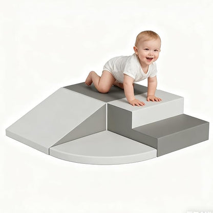 4-Piece Toddler Climbing Toys, Baby Soft Foam Climbing Blocks Set for Indoor Crawling Climbing and Sliding, Modular Play Structures 1-3 Years Old Climber Activity Playground