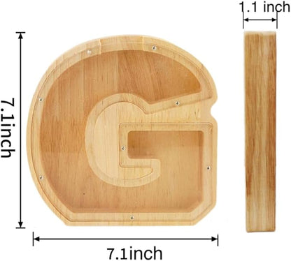 Twenty-six English Alphabet A-Z Letter Piggy Bank,Large-Capacity Transparent Wooden Alphabet Piggy Bank，Personalized Coin Savings Box, Name DIY Creative Purchase Combination.