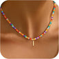 Colorful Initial Necklaces for Girls Women - Cute Beaded Choker Initial Necklace Teen Girl Gifts Trendy Stuff, Bohemian Letter Necklace Personalized Gifts for Girls Women Jewelry