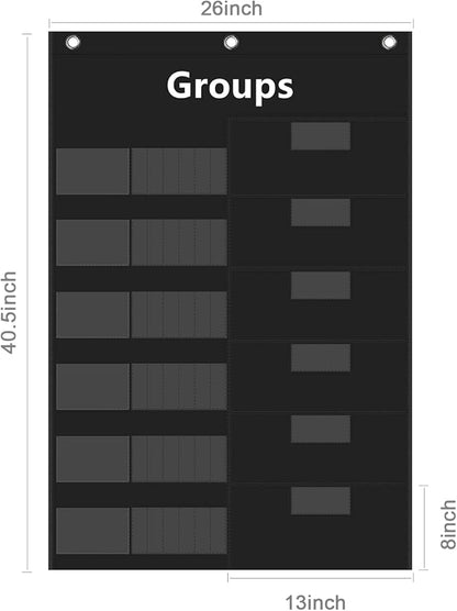 REGELETO Small Group Management Pocket Chart with 96 Cards Classroom Jobs Chart Small Group Organizer and on Task for School Teacher Elementary Preschool Learning Supplies (Black)