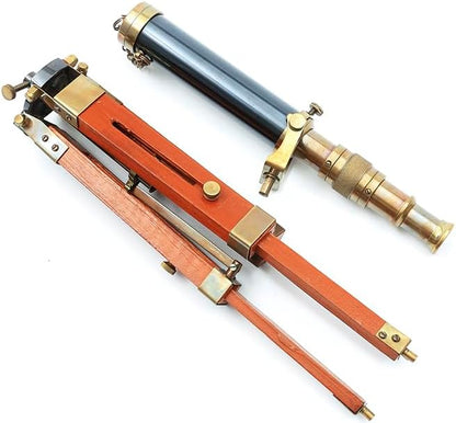 Table Décor 9 inch Telescope Vintage Marine Gift Functional Instrument Collectables Gift Item (Brass Antique + Wood)