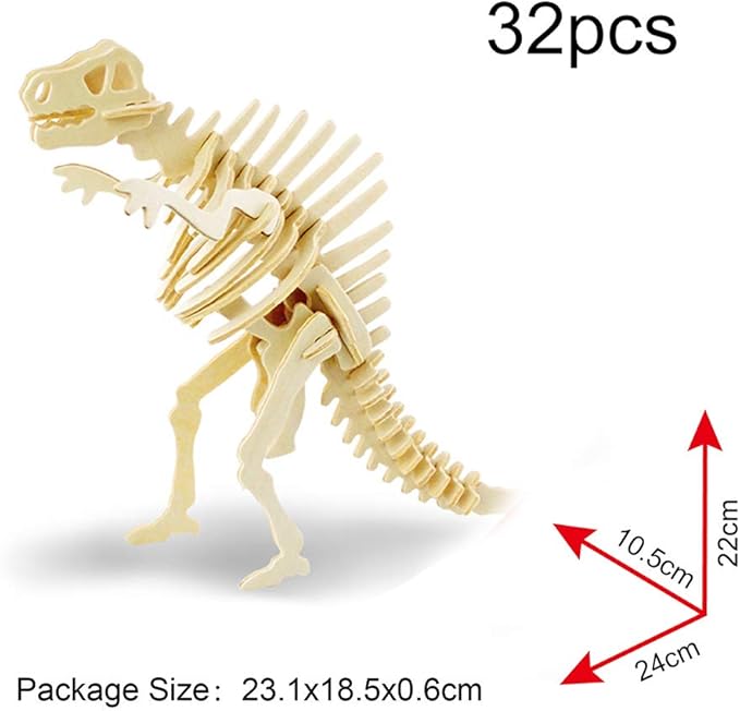 Georgie Porgy 3D Wooden Puzzles for Kids Toys Construction Woodcraft Kits DIY Model Puzzle Kits Birthday Gifts Pack of 3 (T-Rex Spinosaurus Stegosaurus)