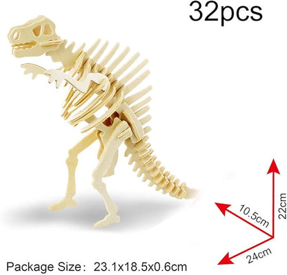 Georgie Porgy 3D Wooden Puzzles for Kids Toys Construction Woodcraft Kits DIY Model Puzzle Kits Birthday Gifts Pack of 3 (T-Rex Spinosaurus Stegosaurus)