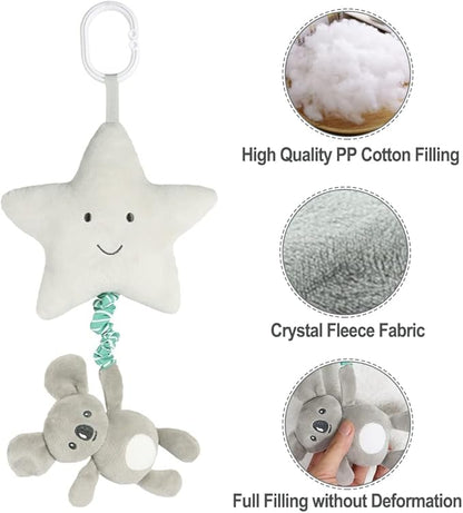 Baby Hanging Musical Toy With Music Box, Lullaby Pull Sensory for Babies Boys and Girls, Clip On Infant Pram Pushchair Cribs Strollers Car Seats, Star