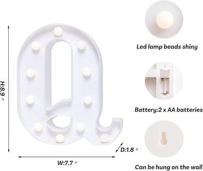 Foaky LED Letter Lights Sign Marquee Light Up Letters Sign for Night Light Wedding/Birthday Party Battery Powered Christmas Lamp Home Bar Decoration(Q)