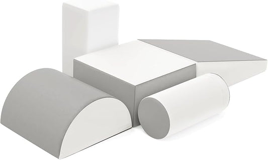 5-Piece Climb and Crawl Activity Play Set, Soft Foam Climbing Blocks for Toddlers with Wipe-Clean PU Leather, Anti-Slip Climbing Toys for Toddlers Inside for All-Around Development, Gray & White