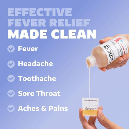 Genexa Kids' Clean Cough, Pain & Fever Acetaminophen Value 3-Pack, Dye Free, 0% Artificial Additives, Cough Care for Children, Fever & Pain Reliever, 12 fl oz (3 Bottles)