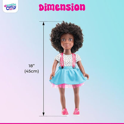 Bella 18-Inch Black Doll with Natural Curly Hair & Medium Brown Skin – African American Baby Doll for Girls Ages 3-9 Years Old - Includes Outfit & Affirmation Book – Perfect for Gift