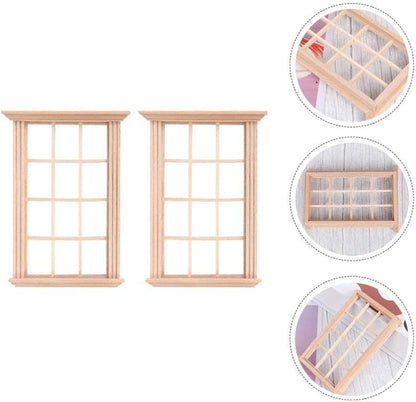 DOITOOL 2Pcs 1: 12 Dollhouse Window Frame Dollhouse Miniature Furniture Mini Wooden Window Frame DIY Dollhouse Bedroom Accessories, 3.3 x 4.5inch