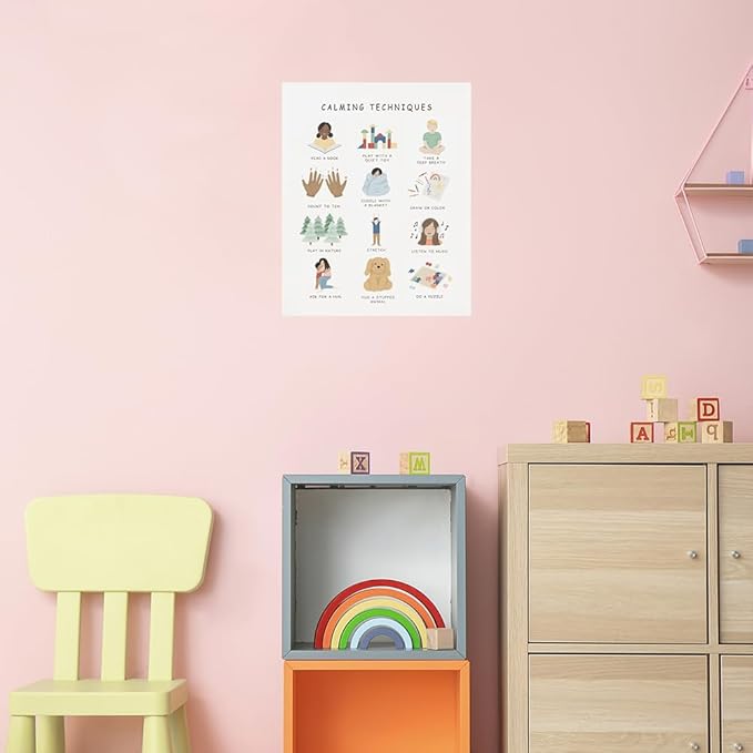 uoyien Calming Corner Classroom Mental health Posters Feelings Calming Techniques Canvas Wall Art Boho Emotions Chart for Kids Prints Special Education Wall Decor for Office School 12x16in Unframed
