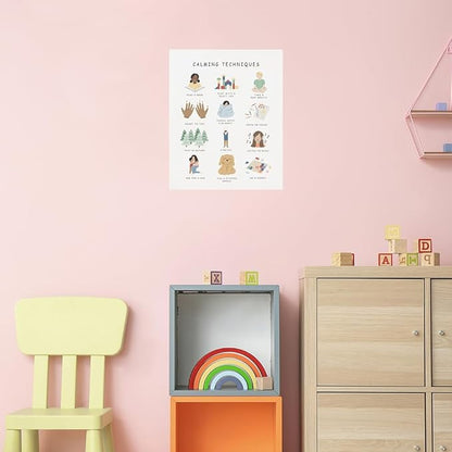 uoyien Calming Corner Classroom Mental health Posters Feelings Calming Techniques Canvas Wall Art Boho Emotions Chart for Kids Prints Special Education Wall Decor for Office School 12x16in Unframed