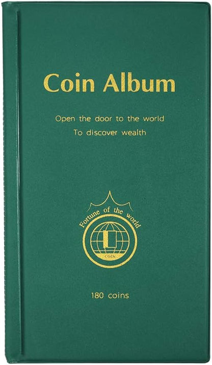AITIME 180 Pockets Coin Collecting Holders Book Album for Collectors - Coin Collection Supplies, Collector Album Storage Suitable for Coin Diameter Less Than 1.66 Inches Storage (Green)