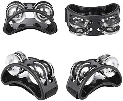 Musfunny Foot Tambourine Percussion Musical Instrument Foot Drum Set with Metal Jingle Bell for Guitar Drum Accessory (Black)