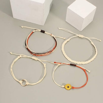 FANCY SHINY Sunflower String Bracelet Boho Braided Rope Wrap Bracelets Cute Summer Beach Surfer Jewelry for Women Christmas Gifts