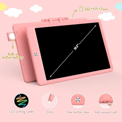 LCD Writing Tablet Doodle Board,10.5 inch Colorful Drawing Pad,Electronic Drawing Tablet, Drawing Pads,Travel Gifts for Kids Ages 3 4 5 6 7 8 Year Old Girls Boys (Pink)