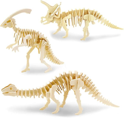 Georgie Porgy 3D Wooden Puzzles for Kids Toys Construction Woodcraft Kits DIY Model Puzzle Kits Birthday Gifts Pack of 3 (Parasaurolophus Apatosaurus Triceratops)