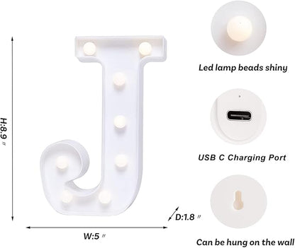 Foaky Rechargeable LED Letter Lights Sign Marquee Light Up Letters Sign for Night Light Wedding/Birthday Party Christmas Lamp Home Bar Decoration (J)