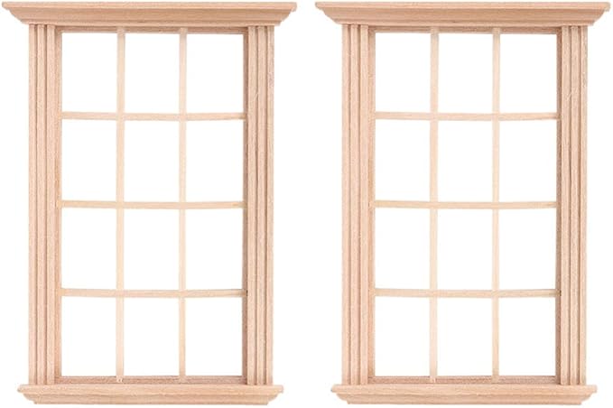 DOITOOL 2Pcs 1: 12 Dollhouse Window Frame Dollhouse Miniature Furniture Mini Wooden Window Frame DIY Dollhouse Bedroom Accessories, 3.3 x 4.5inch