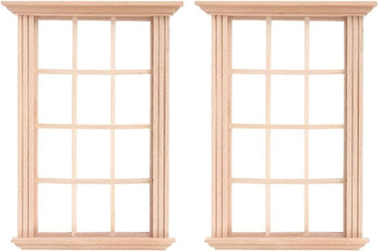 DOITOOL 2Pcs 1: 12 Dollhouse Window Frame Dollhouse Miniature Furniture Mini Wooden Window Frame DIY Dollhouse Bedroom Accessories, 3.3 x 4.5inch