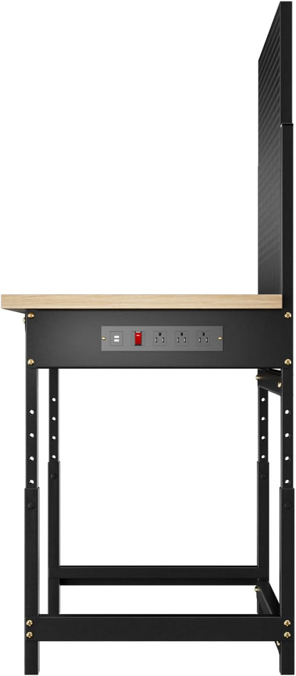 Workbench with Pegboard, Adjustable Height Work Bench Heavy Duty Work Station Table with Power Outlets Work Benches for Garage, Workshop, Home, Office(47.2 inch Wide)