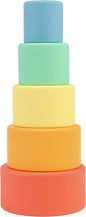 BLUE GINKGO Silicone Stacking Cups – Nesting & Sensory Stacking Toy for Toddlers | Open-Ended Montessori Toy with 5 Cups (Matte Colors)